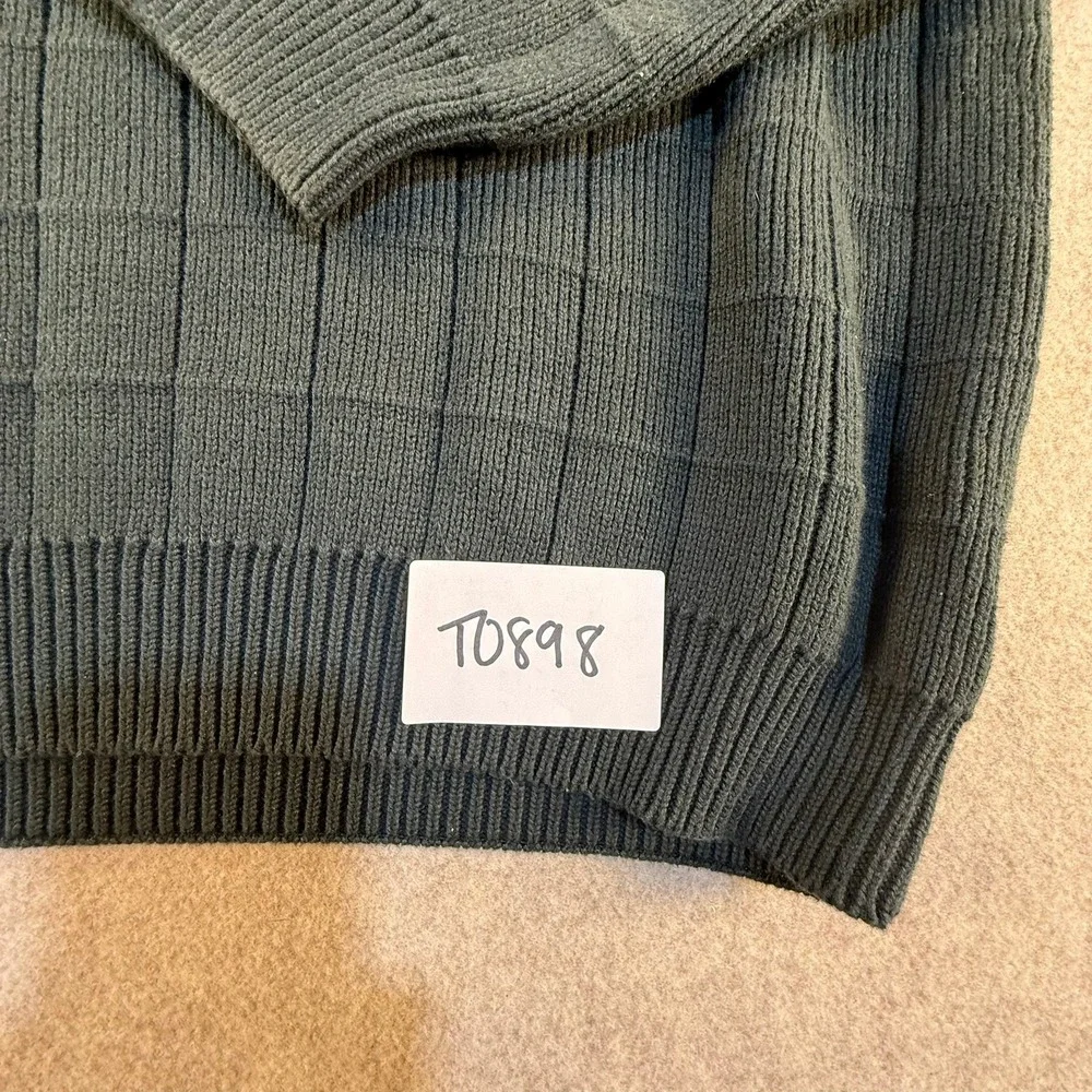 Izod‎ Mens Green Textured Grid Knit Cotton Crewneck Sweater Size Large T0898